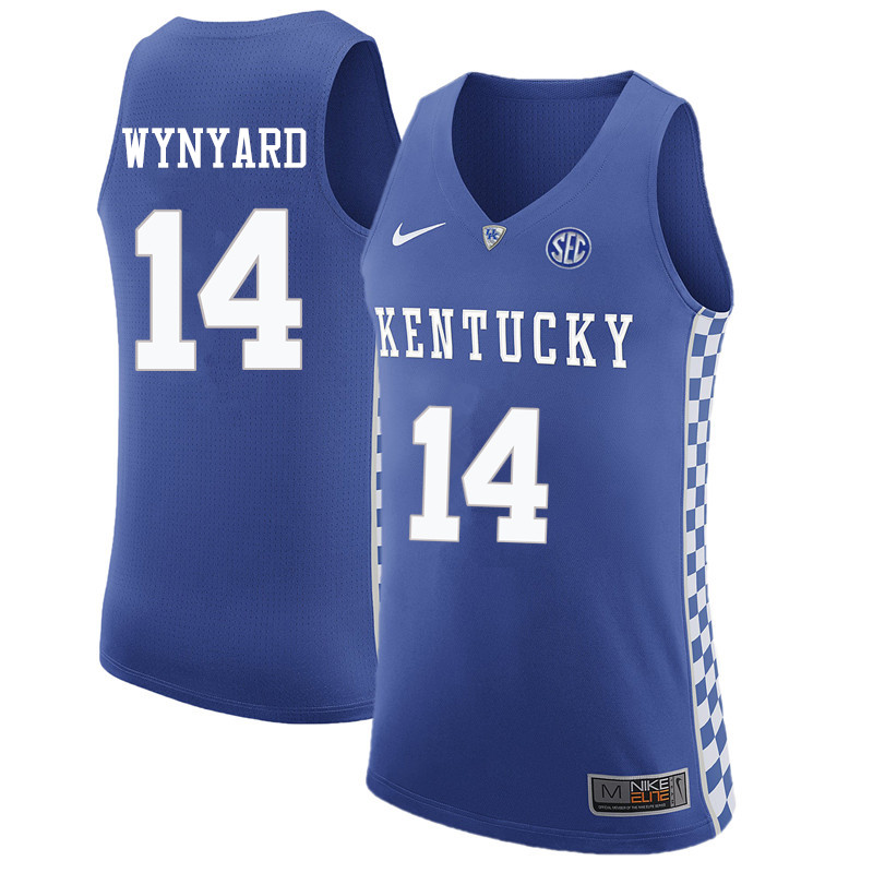 Men Kentucky Wildcats #14 Tai Wynyard College Basketball Jerseys Sale-Blue